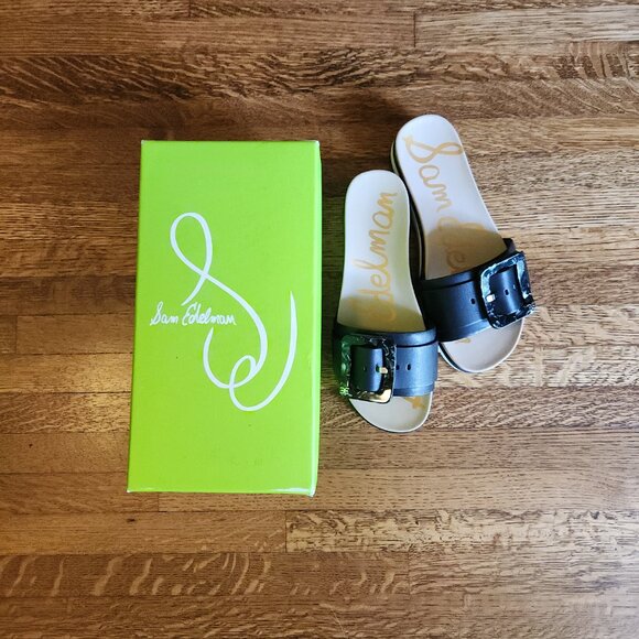 Sam Edelman Black Sandal Slide Ariane Marble Buckle Leather Platform Size 6.5 - Picture 10 of 16